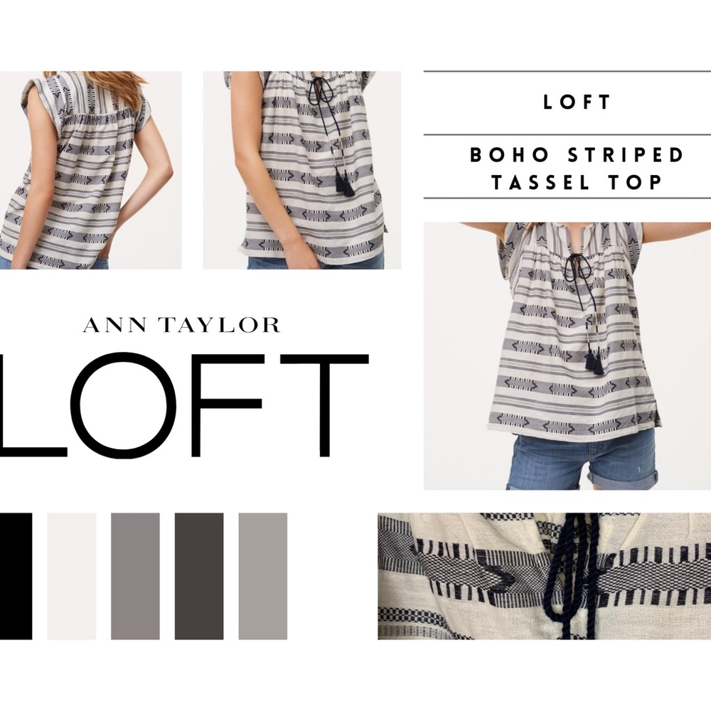 LOFT Boho Striped Tassel Top Ruffle Sleeve